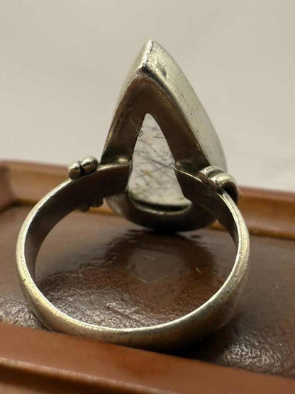 Quality 925 Sterling Silver Tear Drop Stone Set Ring • Size - M • 5.70 Grams