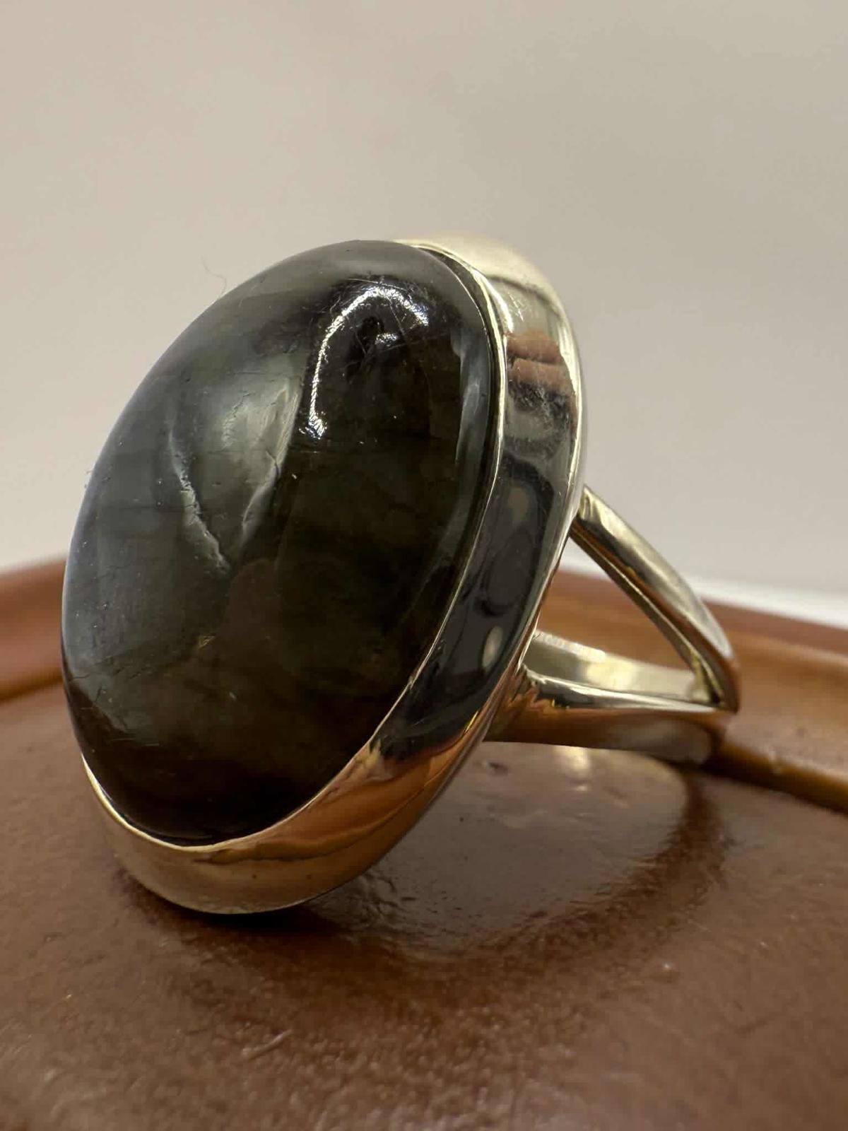 Quality 925 Sterling Silver Labradorite Set Ring • Size - N • 9.11 Grams