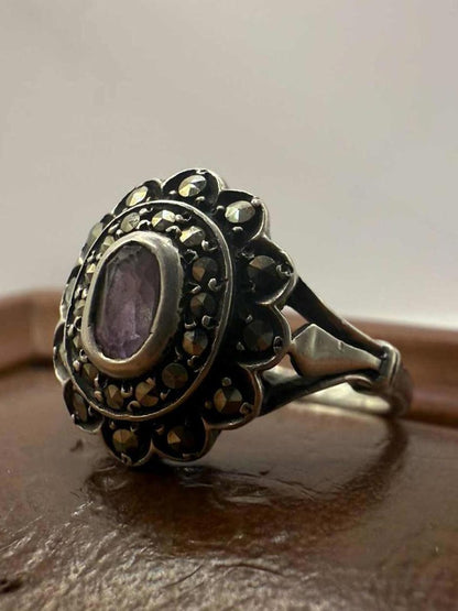 Quality 925 Sterling Silver Amethyst Set Ring • Size - K • 2.63 Grams