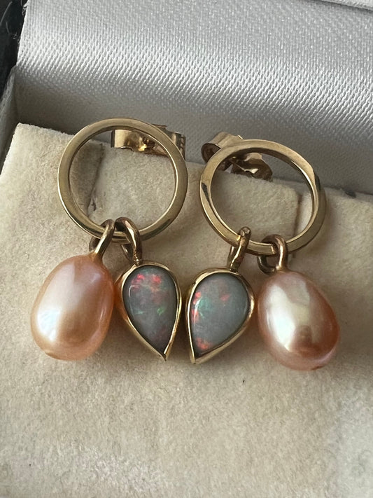 Leigh M Fotheringham 9ct Opal & Peach Pearl Earrings