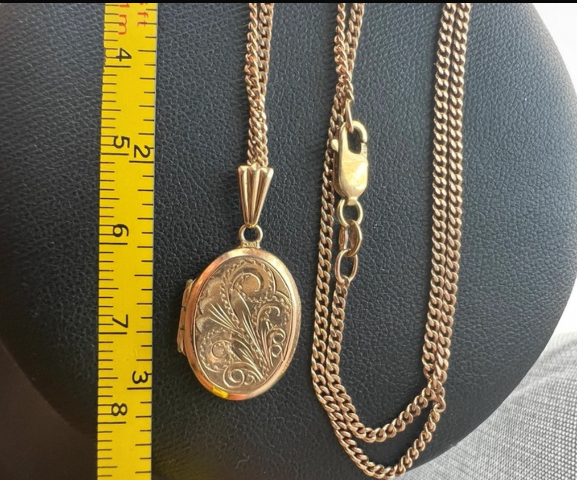 Vintage 9ct Yellow Gold Locket & Necklace - 18 Inch