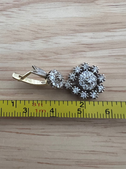 Vintage 18ct Yellow Gold 1.28ct Diamond Set Dangle Cluster Earrings - 9.54 Grams