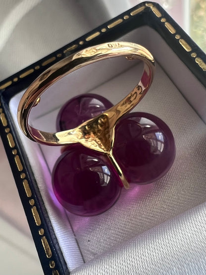 Baccarat 18ct Yellow Gold Purple Orb Trilogy Ring - M
