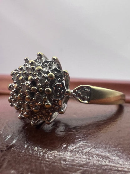 Vintage 9ct Yellow Gold Diamond Cluster Ring - Q