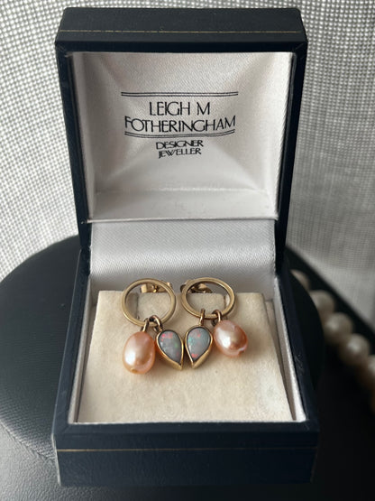 Leigh M Fotheringham 9ct Opal & Peach Pearl Earrings