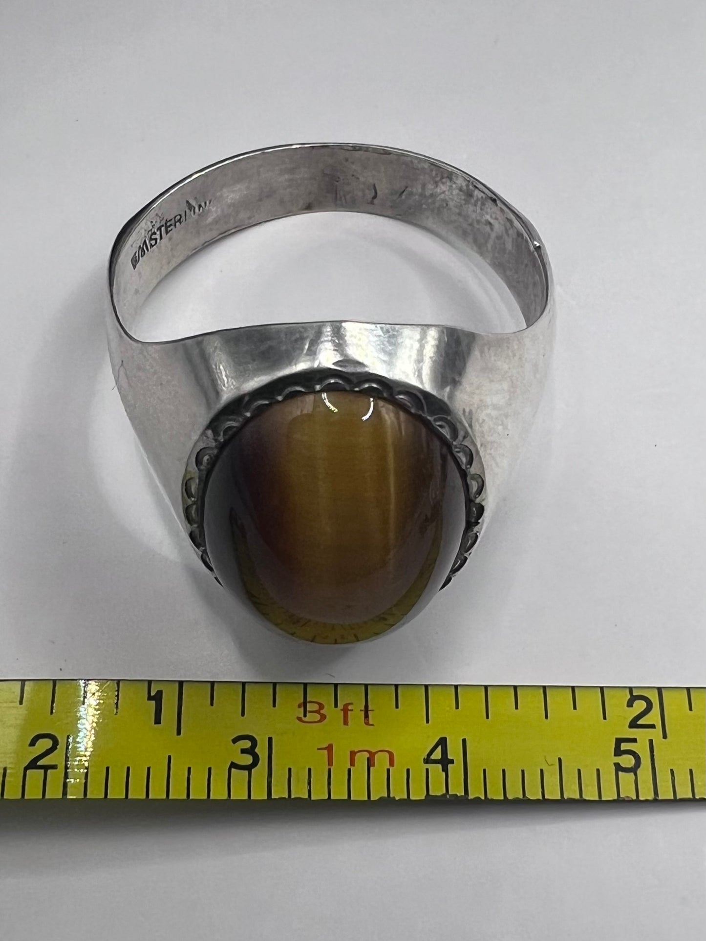 Heavy 925 Sterling Silver Tiger Eye Signet Ring - Z+3½