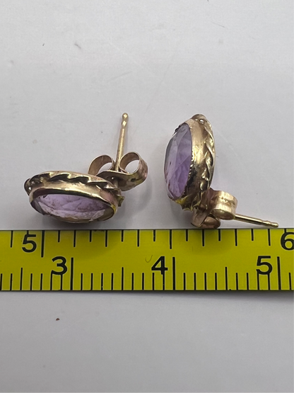 Vintage 9ct Yellow Gold Amethyst Stud Earrings • 1.18 Grams