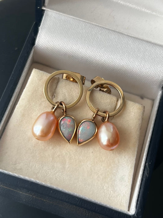 Leigh M Fotheringham 9ct Opal & Peach Pearl Earrings