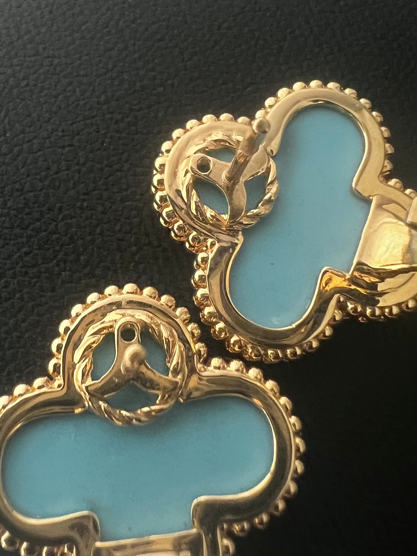 Van Cleef & Arpels Vintage 18K Gold Alhambra Turquoise Earrings  ~ 11.35 Grams