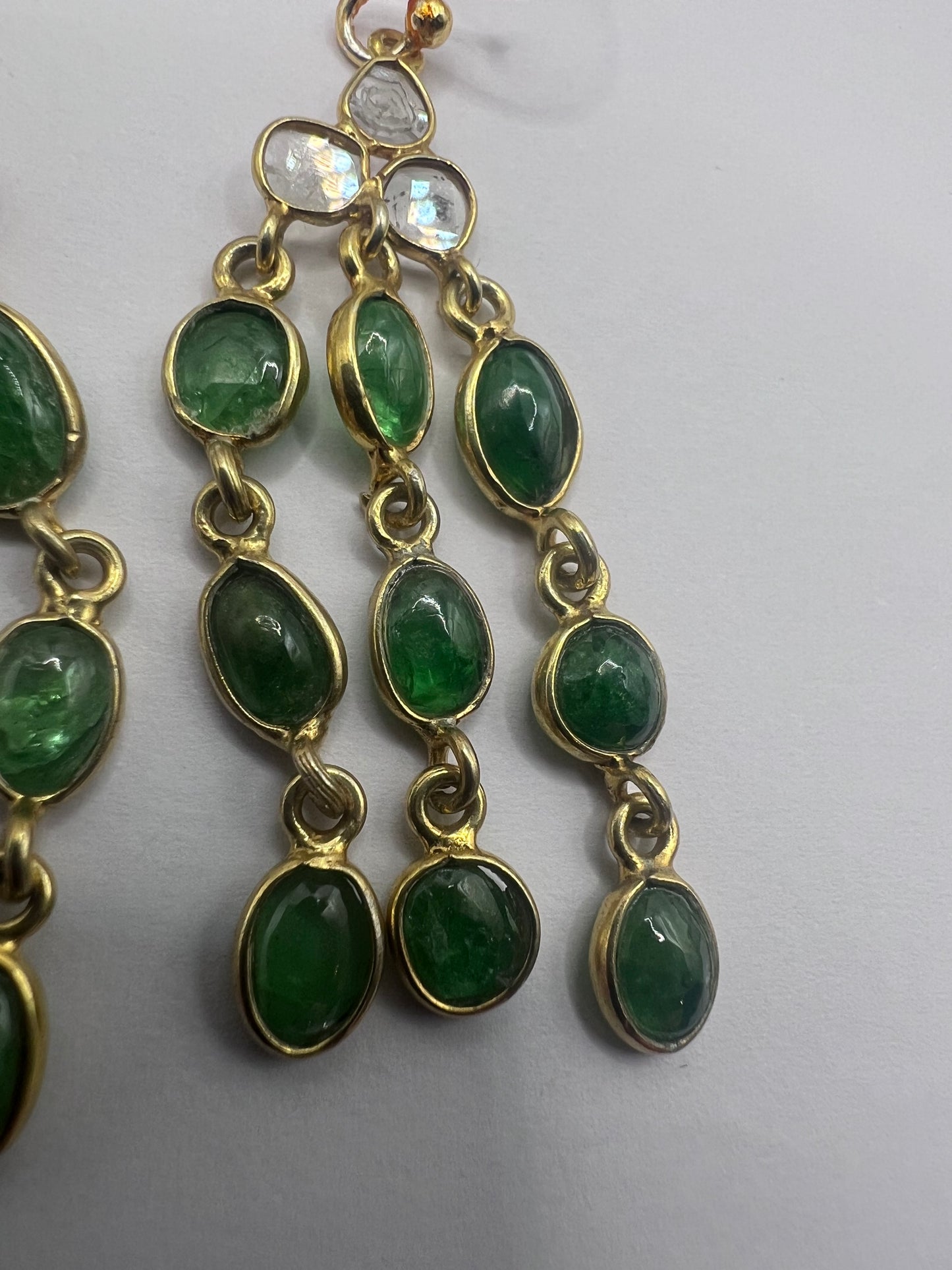 Quality 9ct Gold On Silver Emerald & Diamond Dangle Earrings • 6.08 Grams