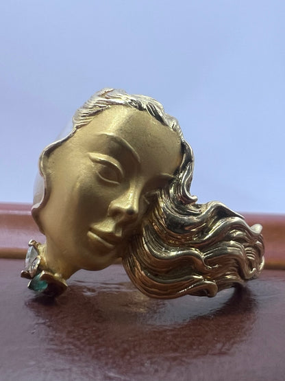 Rare Carrera Y Carrera 18ct Yellow Gold Baroque Pearl Lady’s Head Ring