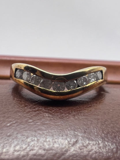 Quality 9ct Yellow Gold Wishbone 0.25ct Diamond Set Ring - J½