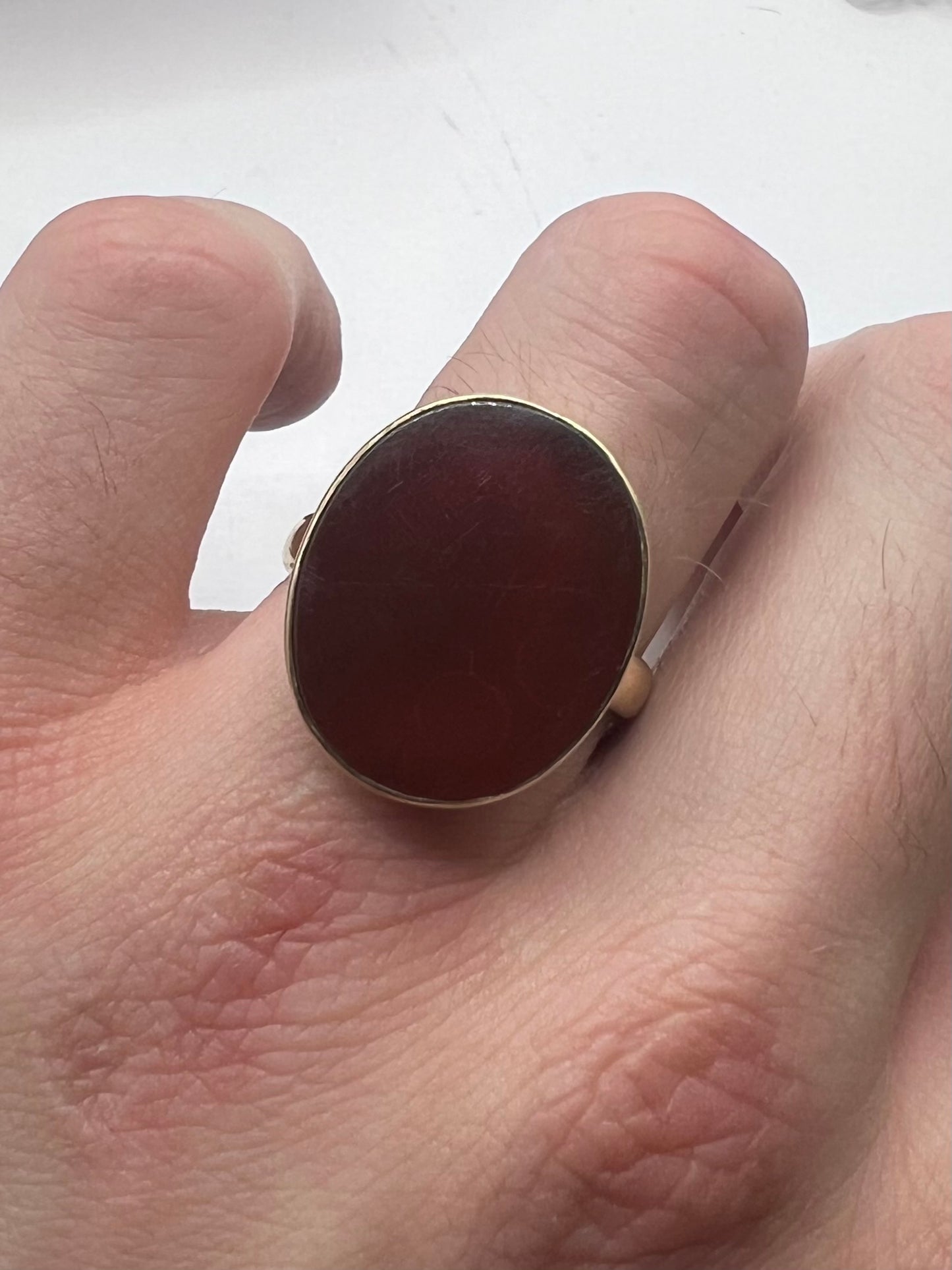 Vintage 9ct Yellow Gold Carnelian Ring - V