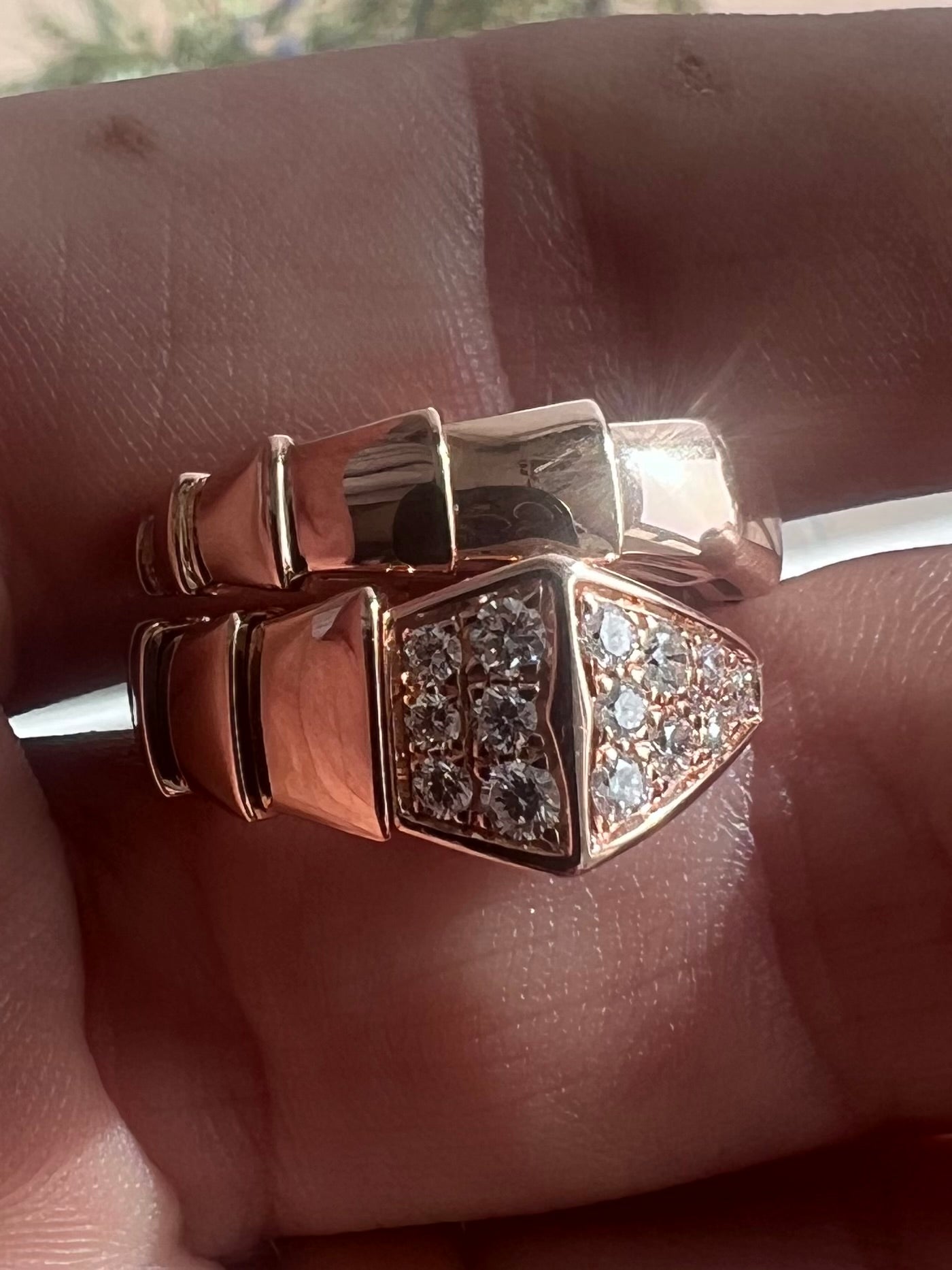 Bvlgari 18k Rose Gold Diamond Set Serpenti Viper Ring - M/6