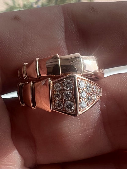 Bvlgari 18k Rose Gold Diamond Set Serpenti Viper Ring - M/6