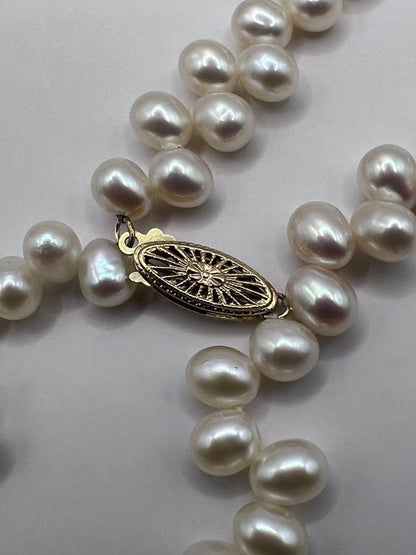 Quality 14ct Yellow Gold Clasp Pearl Necklace • 34 Inch • 102.91 Grams