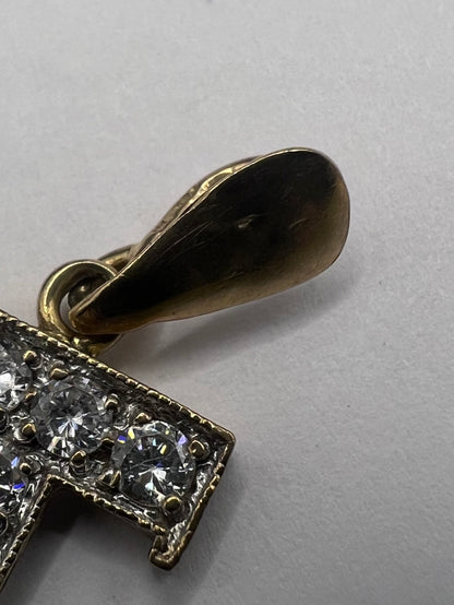 Vintage 9ct Yellow Gold “T” Initial Cz Set Pendant • 2.13 Grams