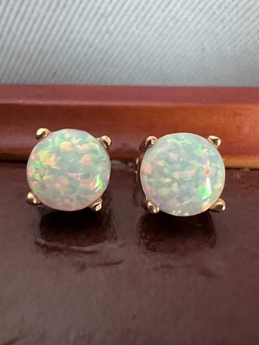 Quality 14ct Gold Opal & Hidden Diamond Stud Earrings - 1.78 Grams