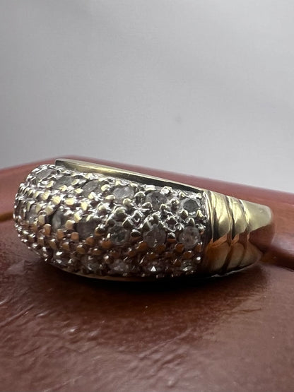 Vintage 9ct Yellow Gold 0.50ct Diamond Set Bombe Ring - N