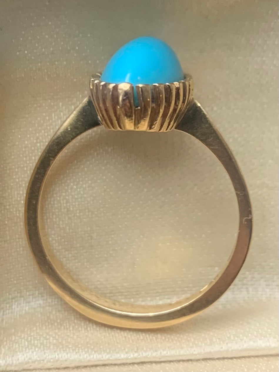 Vintage 18ct Yellow Gold Italian Turquoise Set Ring - 4.08 Grams - M