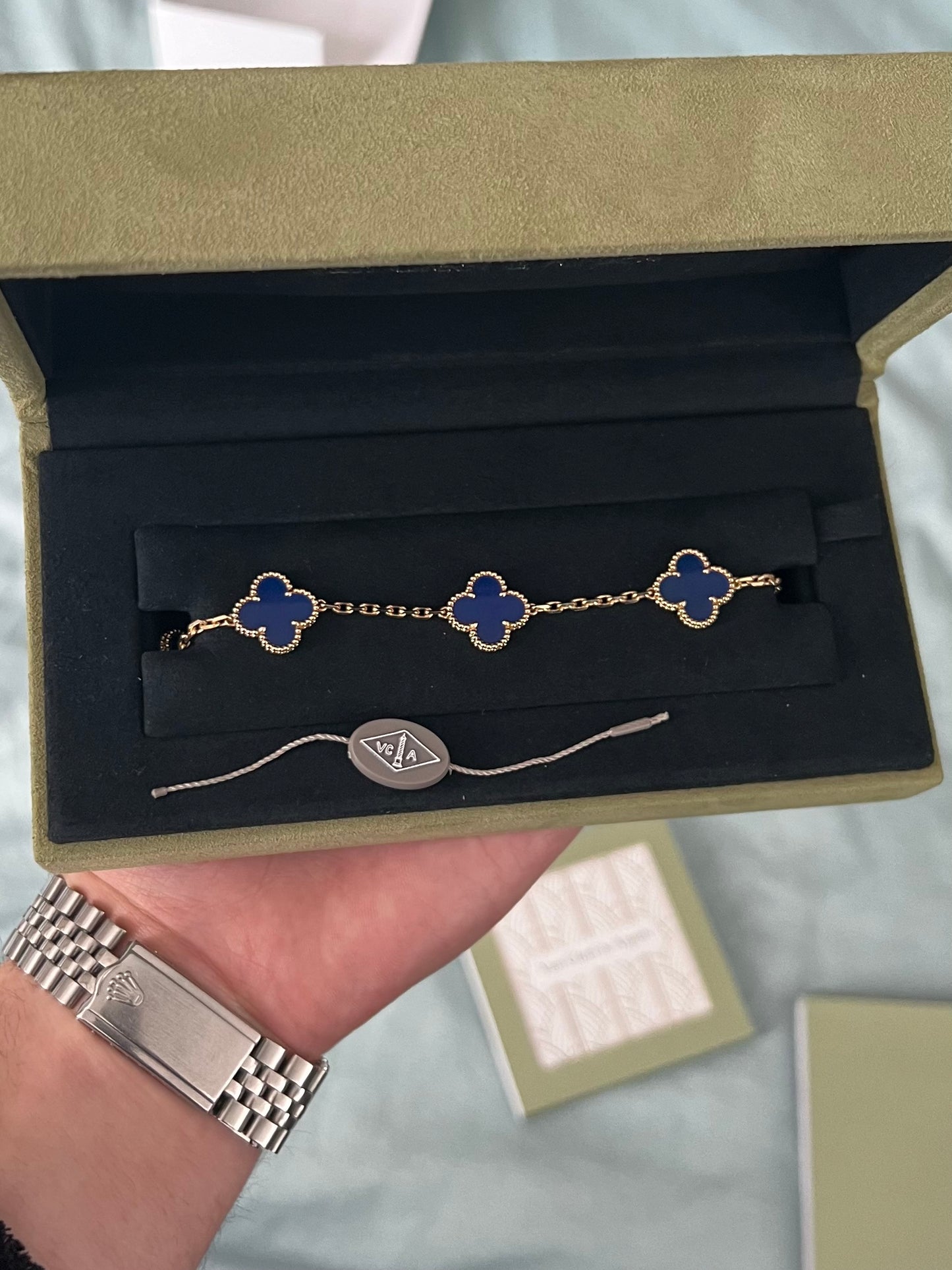 Van Cleef & Arpels Blue Agate Alhambra Bracelet - Full Set