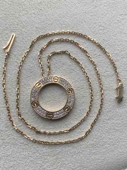 Cartier 18ct Yellow Gold Pavé Diamond Love Pendant - 17”