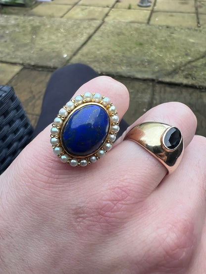19ct Portuguese Lapis lazuli & Pearl Cluster Ring - M