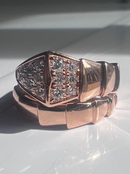 Bvlgari 18k Rose Gold Diamond Set Serpenti Viper Ring - M/6