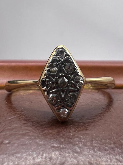 Antique 18ct Yellow Gold Diamond Cluster Ring - L