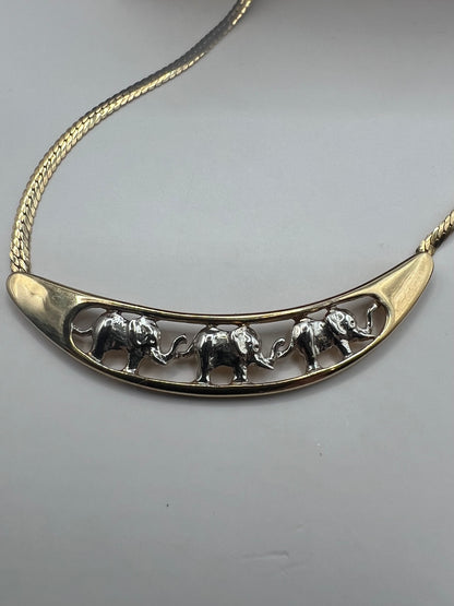 Quality 9ct Yellow & White Gold Elephant Pendant & Chain Set • 6.18 Grams