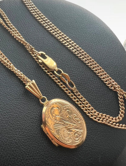 Vintage 9ct Yellow Gold Locket & Necklace - 18 Inch