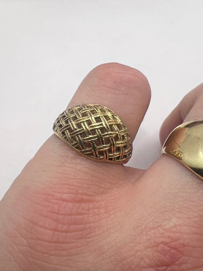 Vintage 9ct Yellow Gold Weaved Dome Ring - M½
