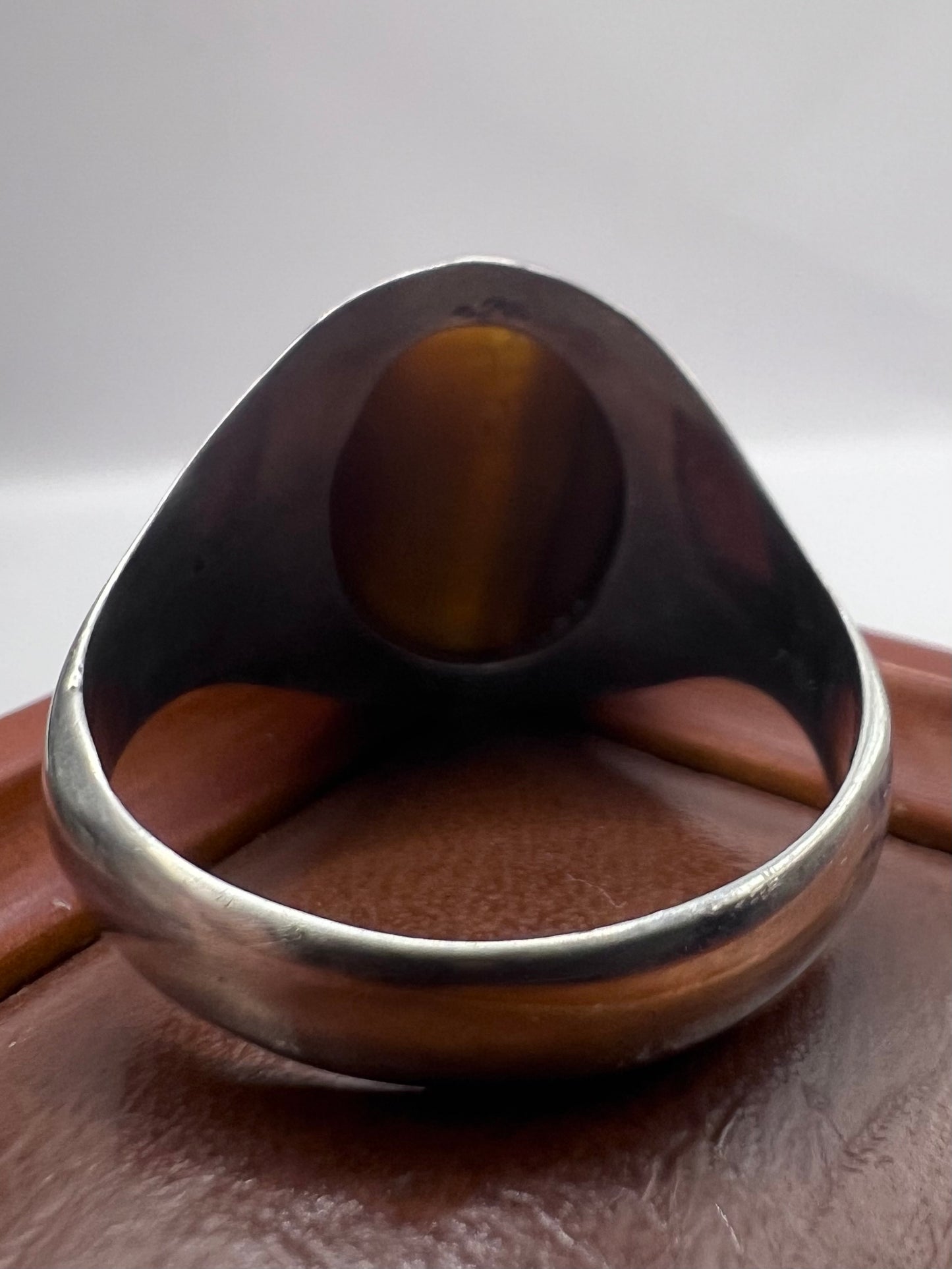 Heavy 925 Sterling Silver Tiger Eye Signet Ring - Z+3½