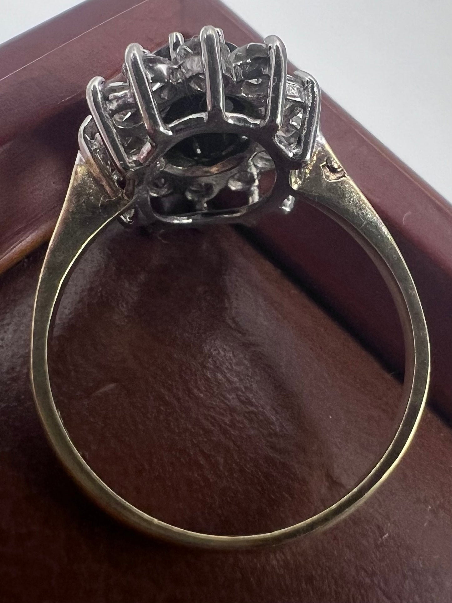 Vintage 9ct Yellow Gold Cz & Sapphire Cluster Ring - M½