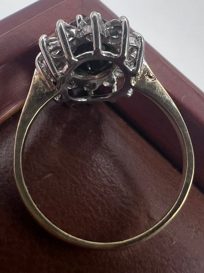 Vintage 9ct Yellow Gold Cz & Sapphire Cluster Ring - M½