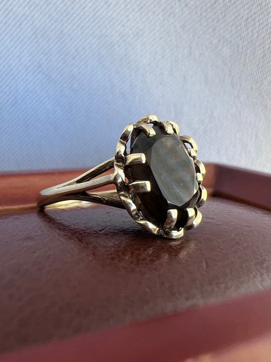 Vintage 9ct Yellow Gold Smoky Quartz Ring - L