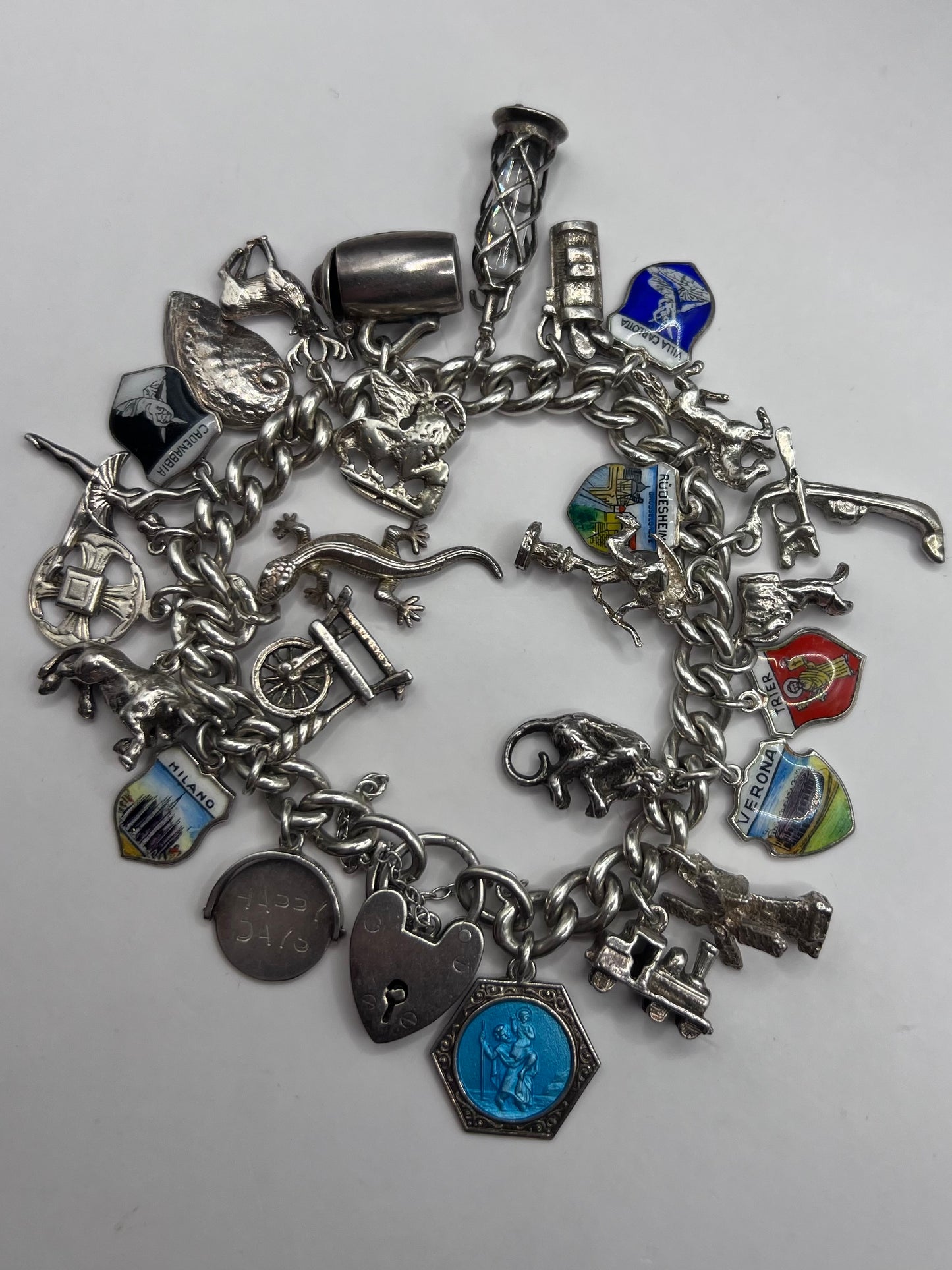 Heavy 925 Sterling Silver Charm Bracelet - 73.17 Grams