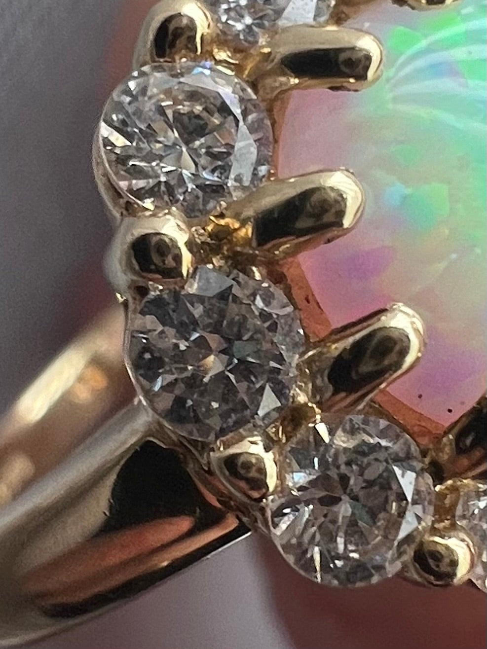 Quality 14ct Yellow Gold CZ & Opal Cluster Ring - L