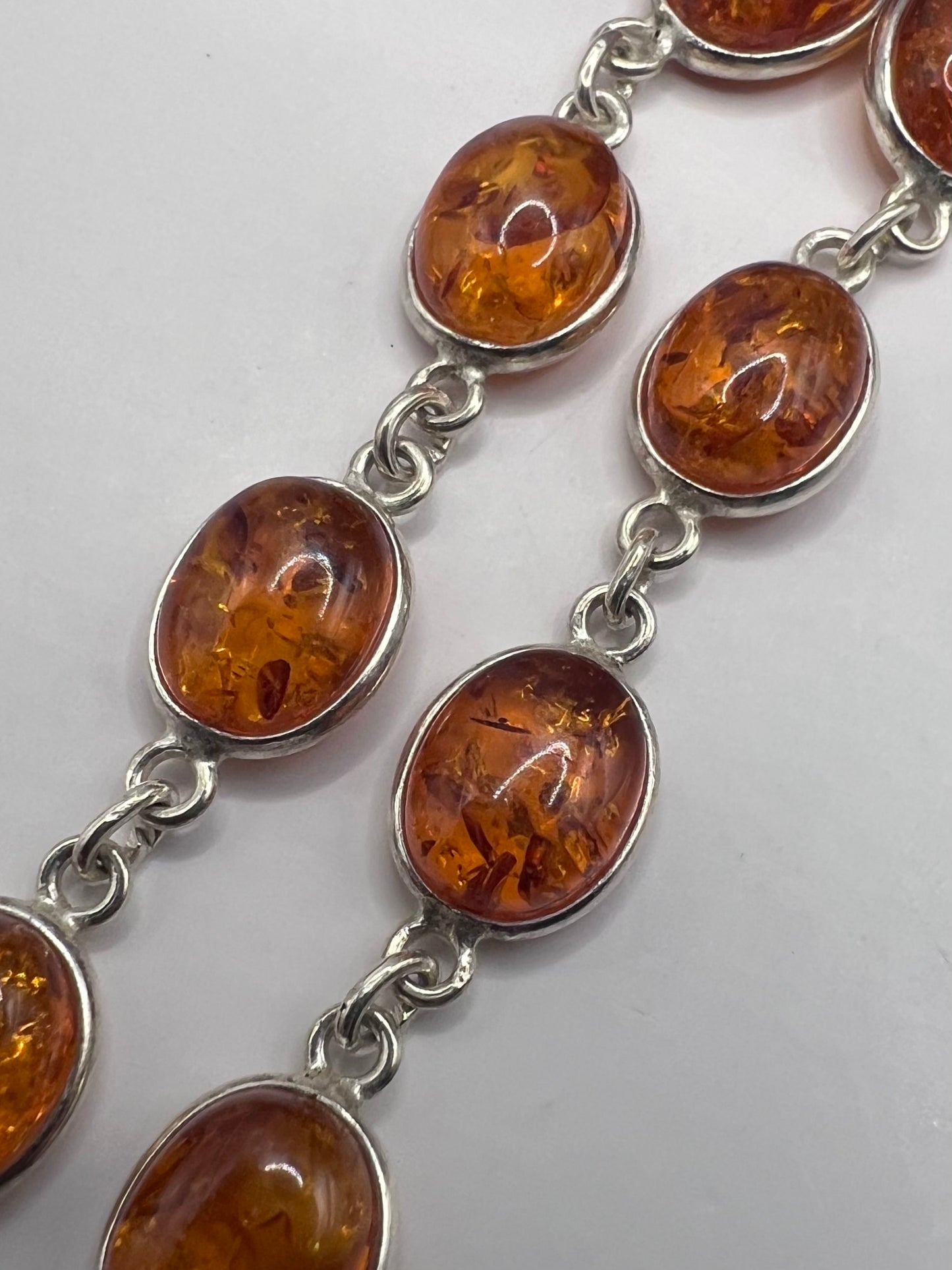Quality 925 Sterling Silver Cabochon Amber Bracelet - 8 Inch
