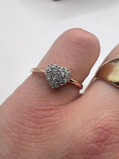 Quality 9ct Rose Gold 0.25ct Diamond Heart Ring - P½