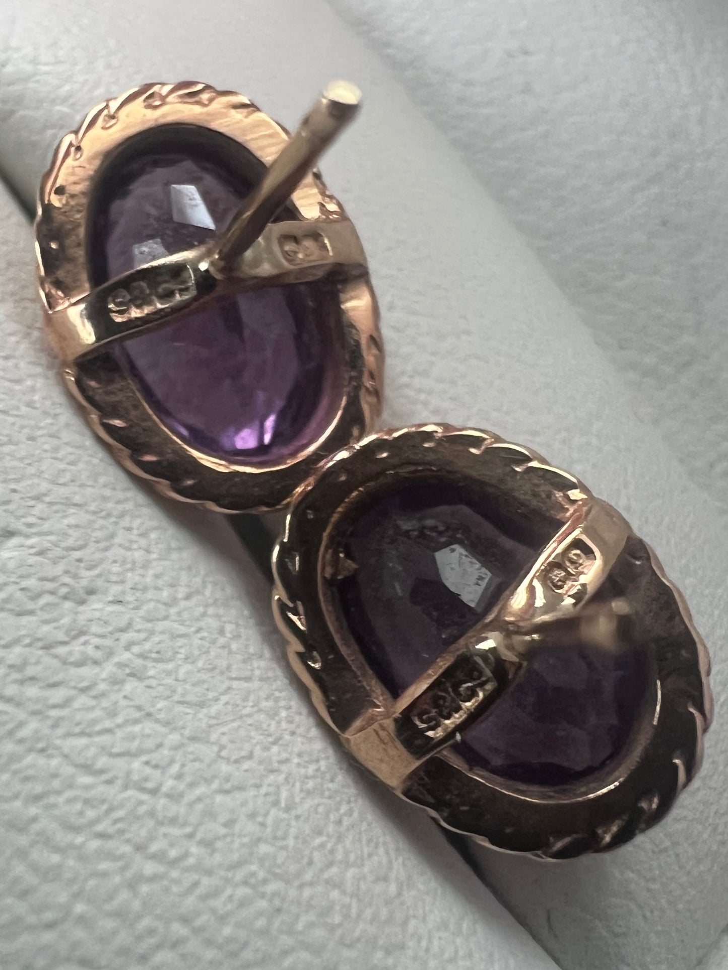 Vintage 9ct Yellow Gold Amethyst Stud Earrings • 2.40 Grams