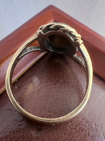 Vintage 9ct Yellow Gold Tiger Eye Ring - M½