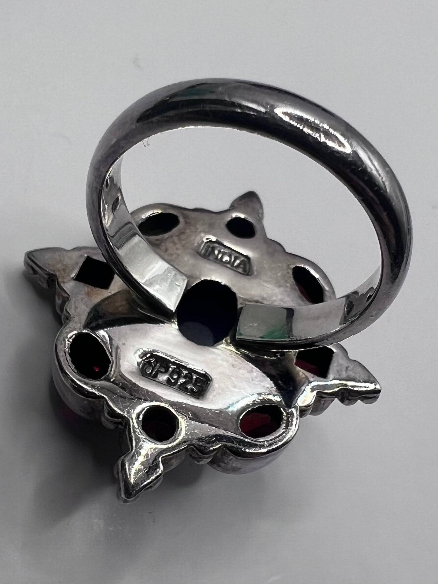Unique 925 Sterling Silver Indian Amethyst & Garnet Ring • Size - P½