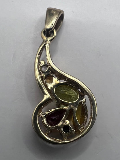 Quality 9ct Yellow Gold Multi Gem Stone Pendant • 2.81 Grams