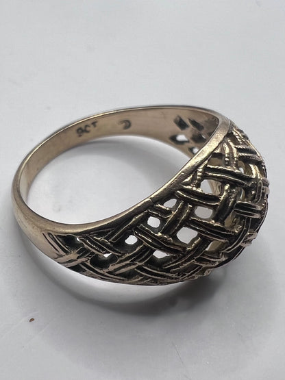 Vintage 9ct Yellow Gold Weaved Dome Ring - M½