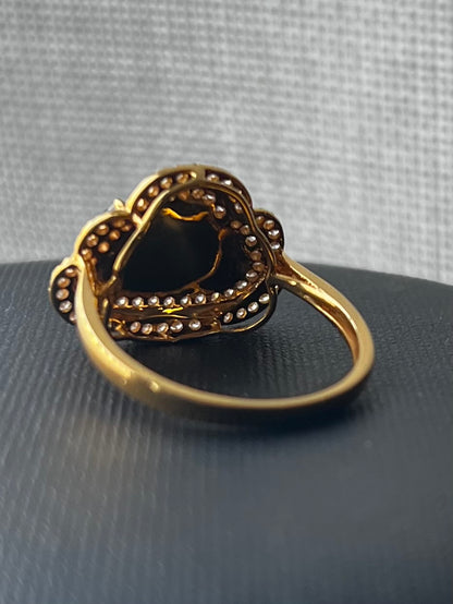 18ct Yellow Gold Jade Buddha & Diamond Set Ring - Q