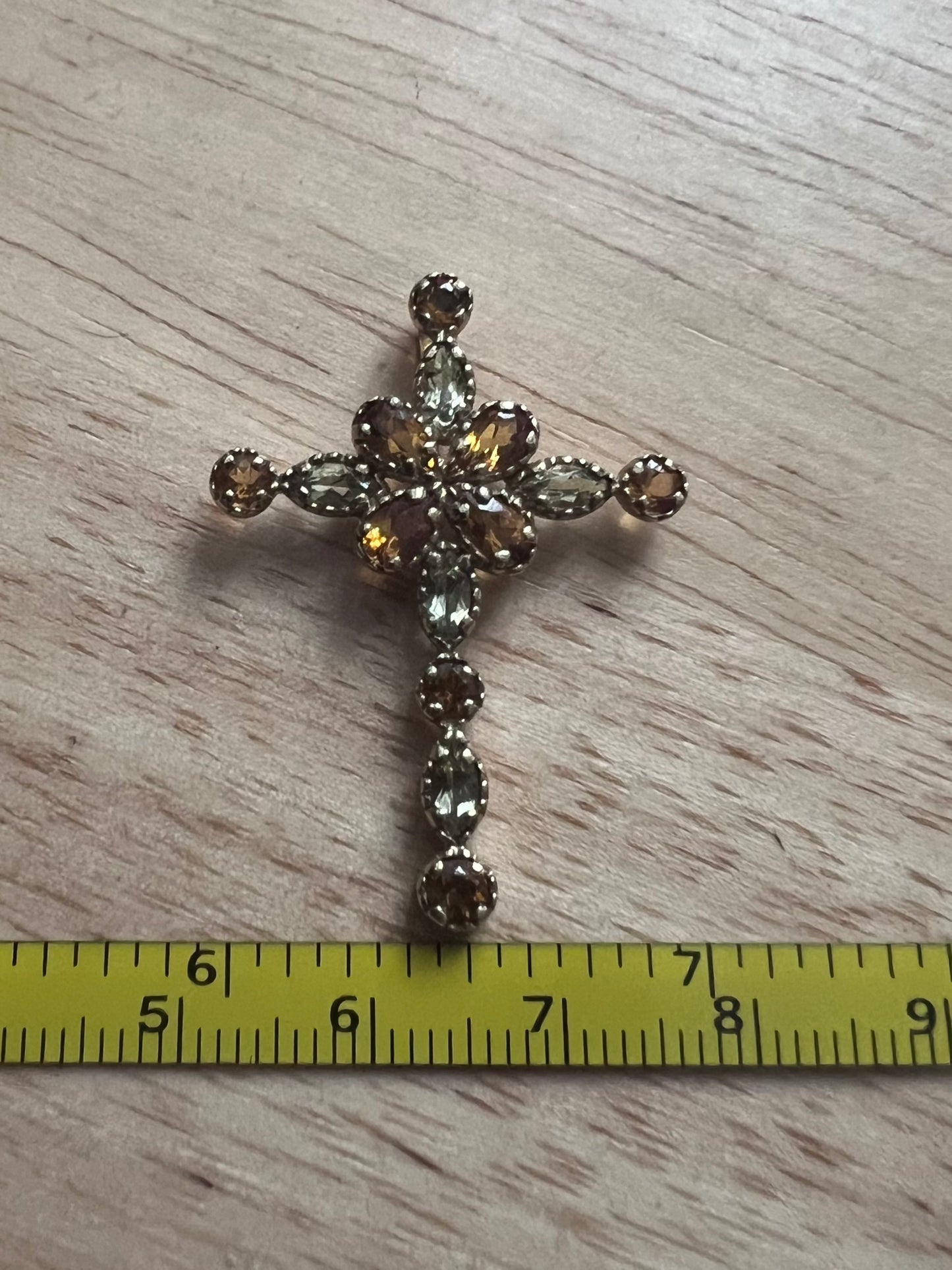 Unique 9ct Yellow Gold Multi Gem Set Cross Pendant - 2.73 Grams