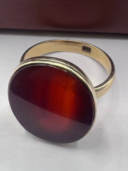 Vintage 9ct Yellow Gold Carnelian Ring - V