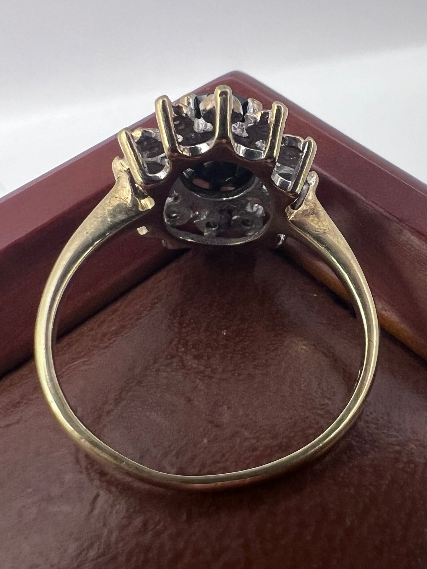 Vintage 9ct Yellow Gold Sapphire & Diamond Cluster Ring - L