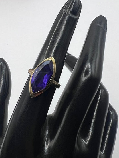 Quality 9ct Yellow Gold Amethyst Set Ring - N½